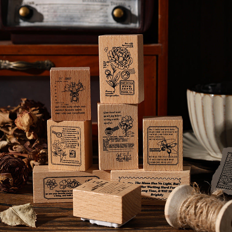 8 Pcs Vintage Wooden Stamp Kit MGYJ