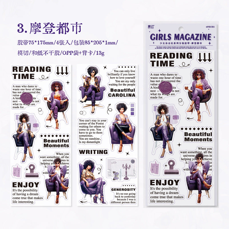 2 Pcs Magzine Girl Washi Stickers SNZZS