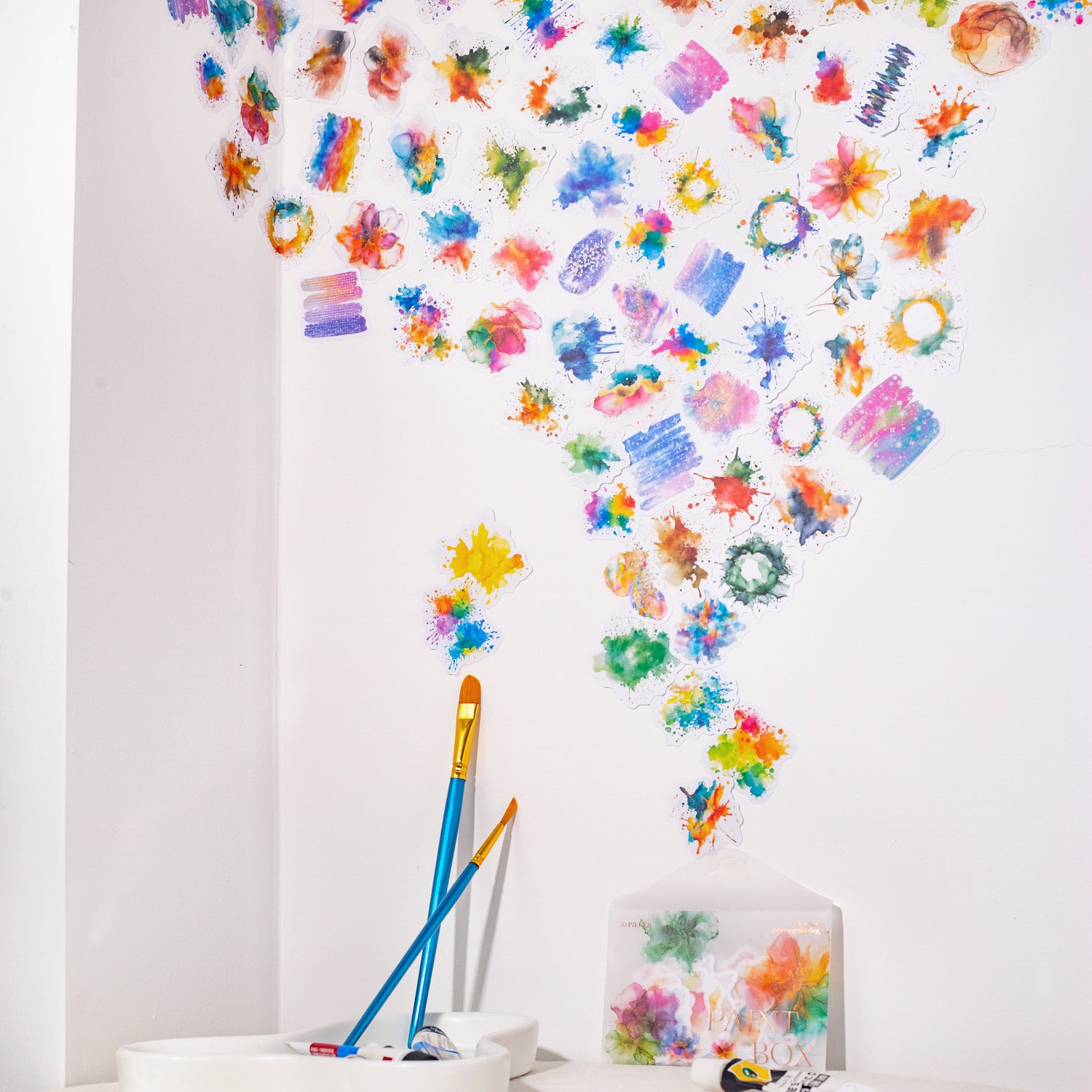 50 Pcs Watercolor Stickers SCYLH
