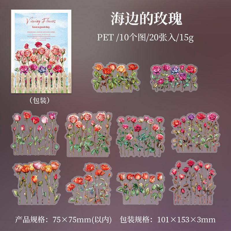 20 Pcs Flower Fence PET Stickers YLKH