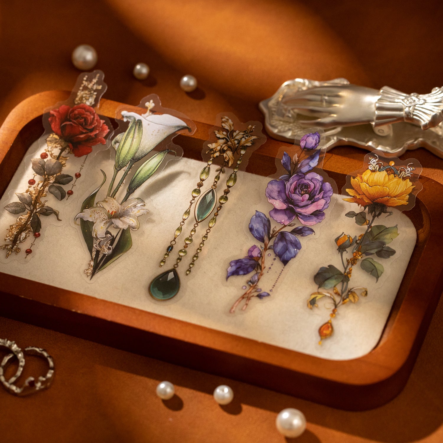 20 Pcs Floral Jewelry PET Stickers HYZS