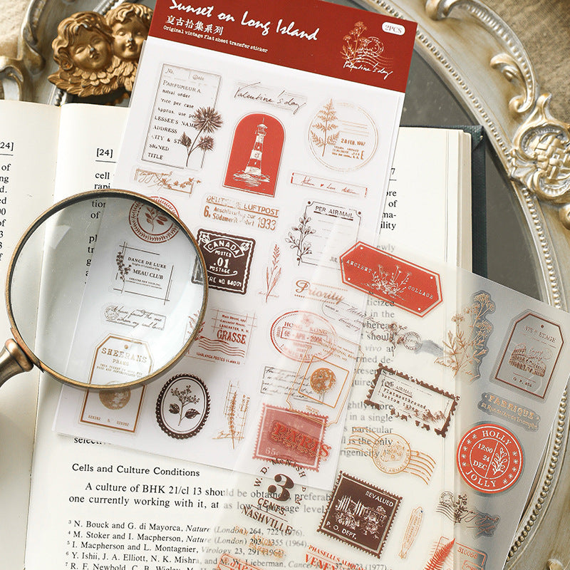 2 Sheets Botanical Post Stamp Transfer Stickers FGSJ