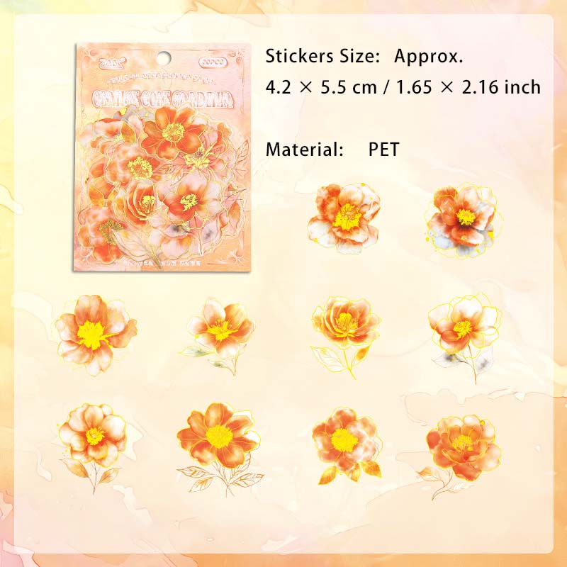 20 Pcs Glitter Flower PET Stickers LJHX
