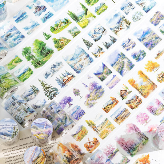 1 Roll Die-cut Seasonal Landscape PET Stickers Tape ZRZJGS