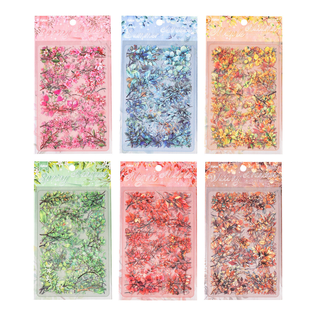 6 Sheets Leaf PET Stickers SYMJ