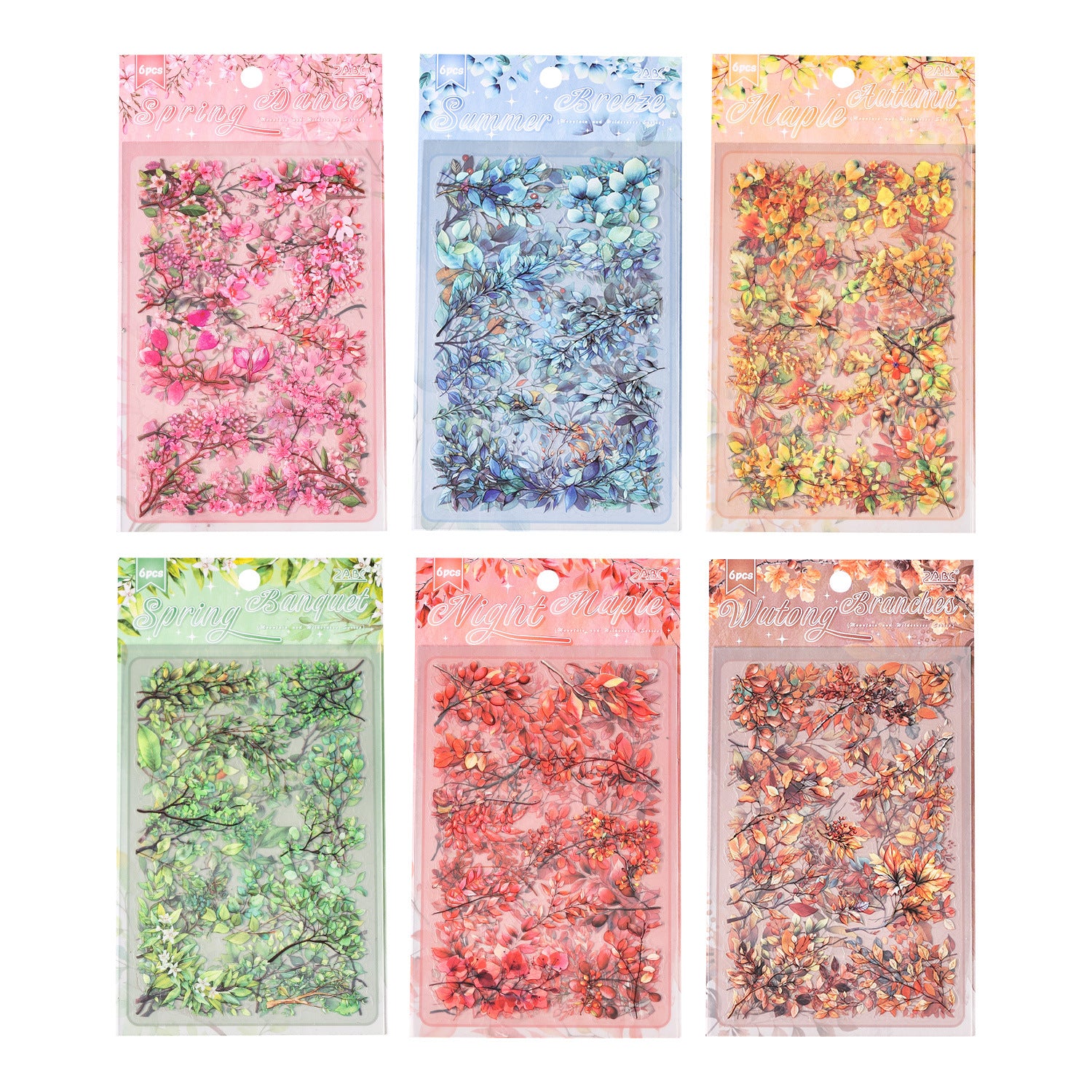 6 Sheets Leaf PET Stickers SYMJ