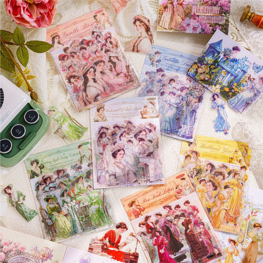 40 Pcs Vintage Lady PET Stickers LMJR