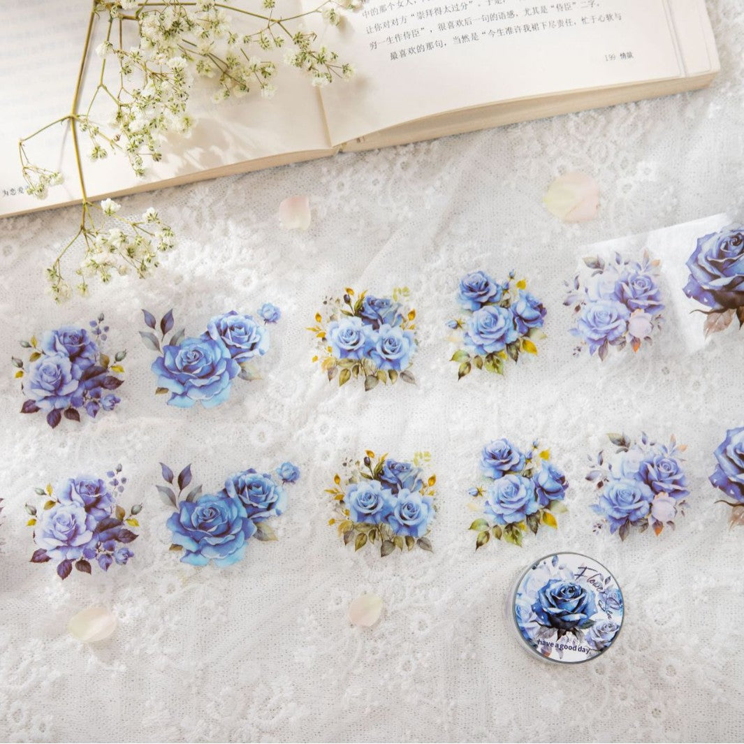 Romantic Watercolor Botanical Wreath Die-Cut PET Tape - Blue Flower