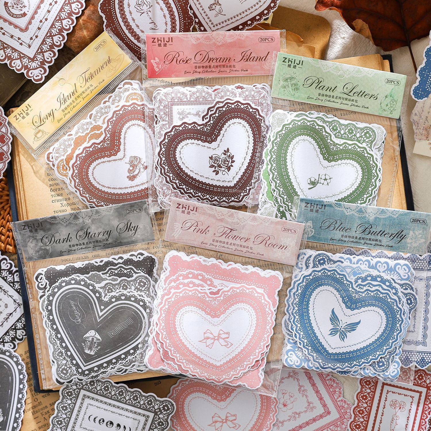 20 Pcs Heart Shape Lace Frame Stickers LSWYJ