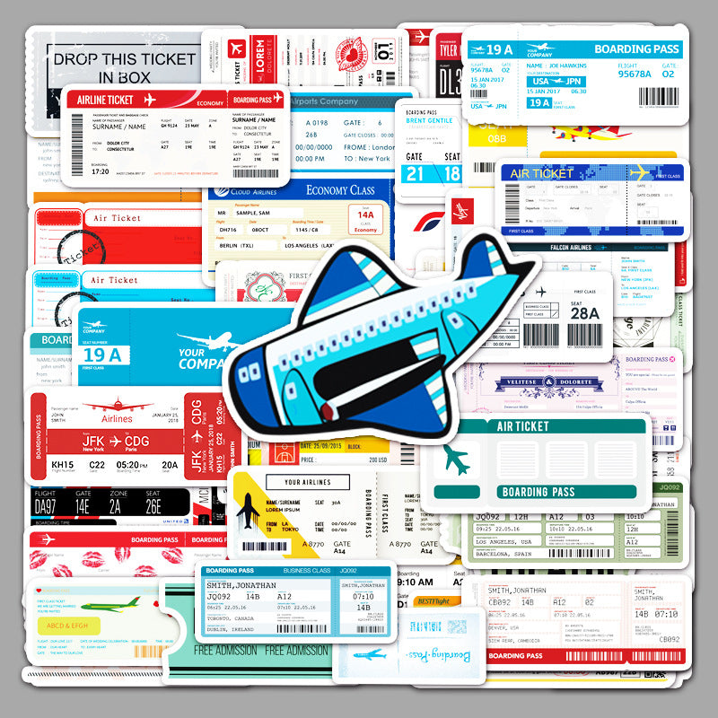 50Pcs Travel Flight Ticket Vinyl Stickers TRV25