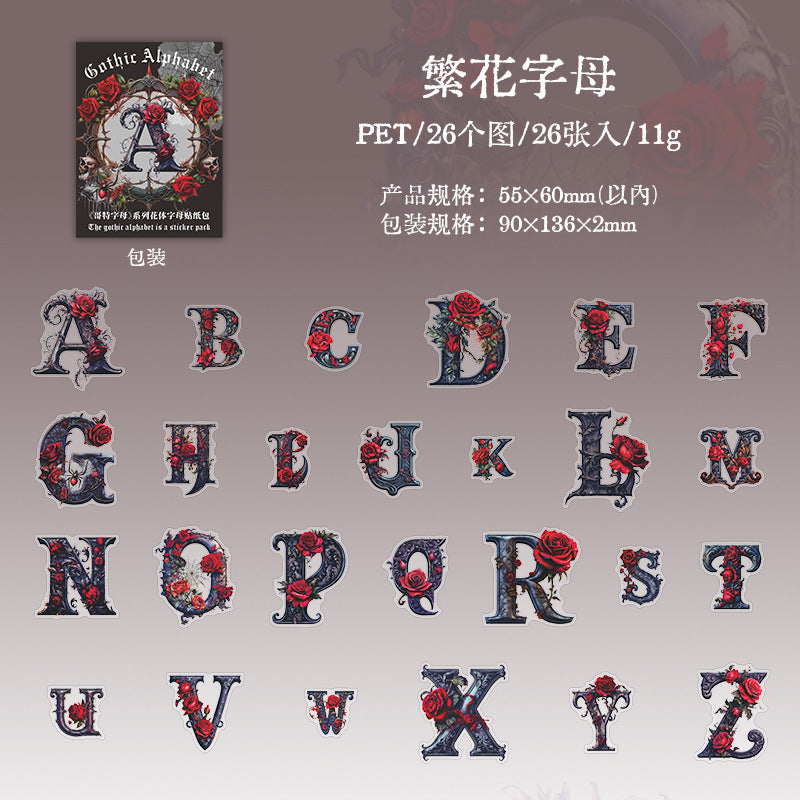 26 Pcs Gothic Letter Stickers GTZM