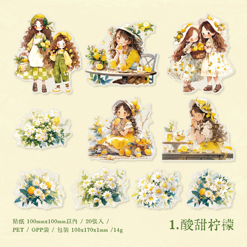 20 Pcs Little Girl and Flower PET Stickers SNDSJ
