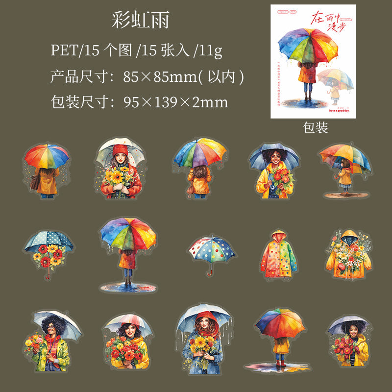 15 Pcs Rainy Day Theme PET Stickers ZYZMB