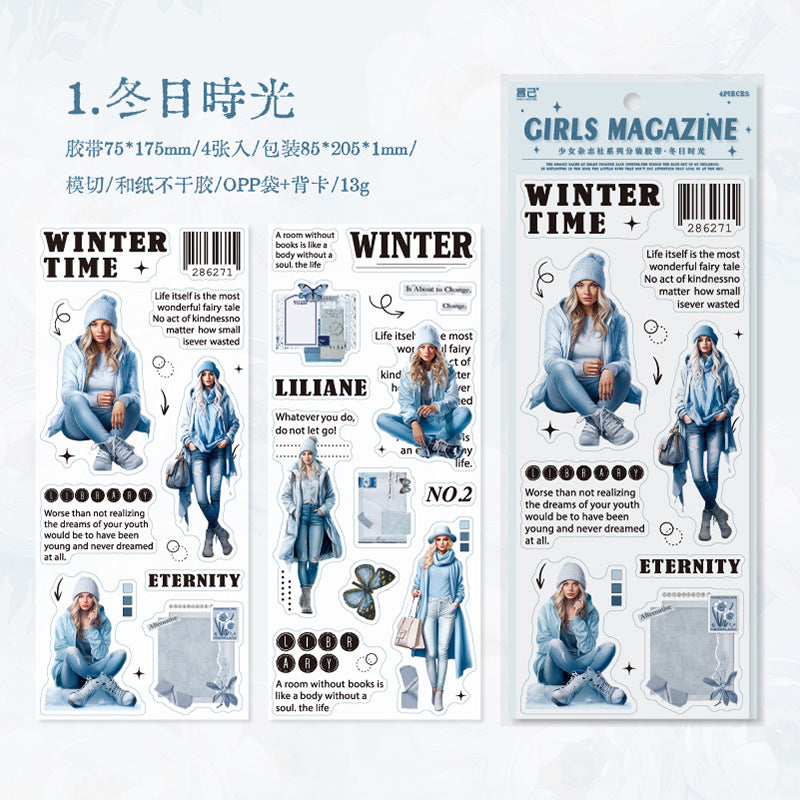 2 Pcs Magzine Girl Washi Stickers SNZZS