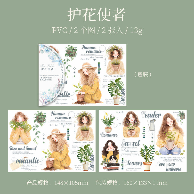 2 Pcs Flower and Girl Transfer Stickers XDDHH