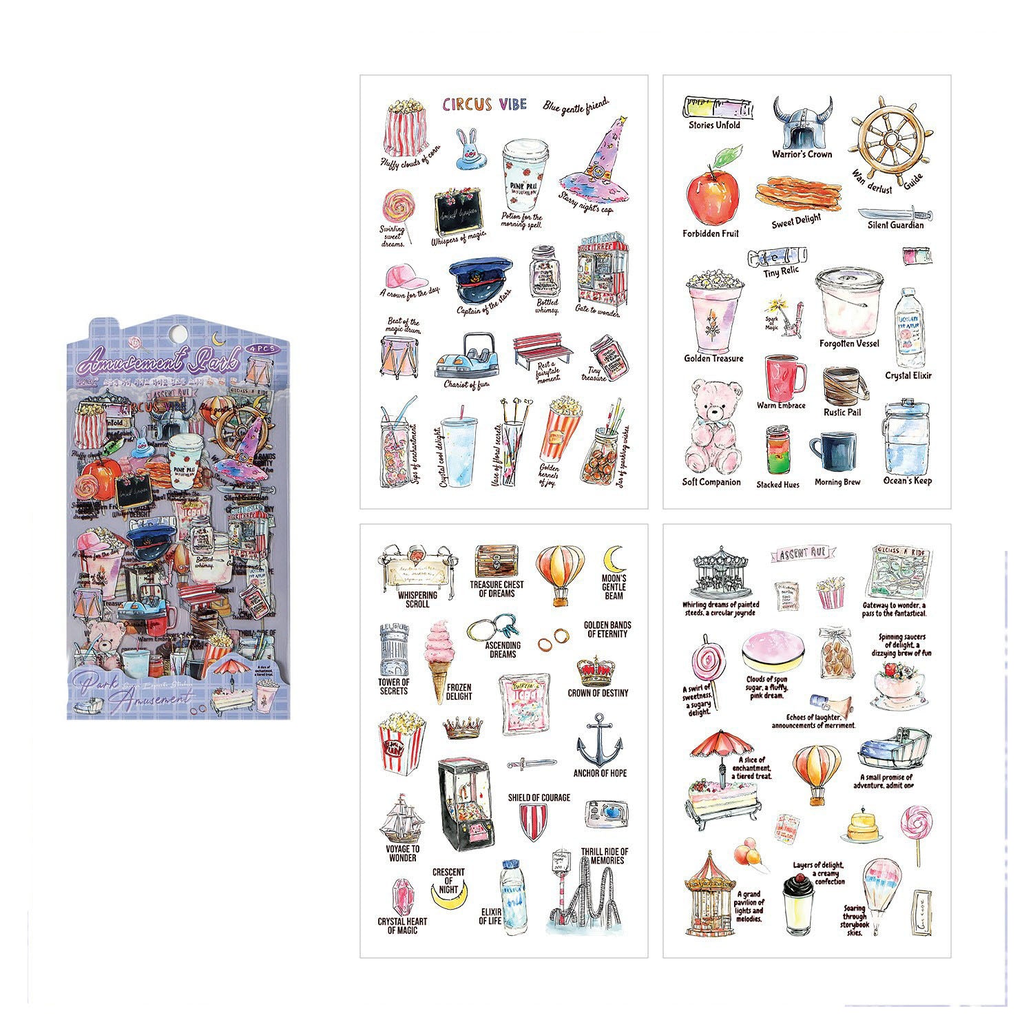 4 Pcs Everyday Journal PET Stickers - Amusement Pack