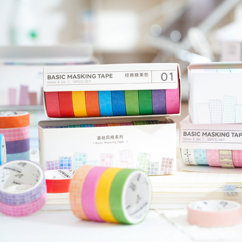 10 Rolls Candy Color Washi Tape Set JCFG