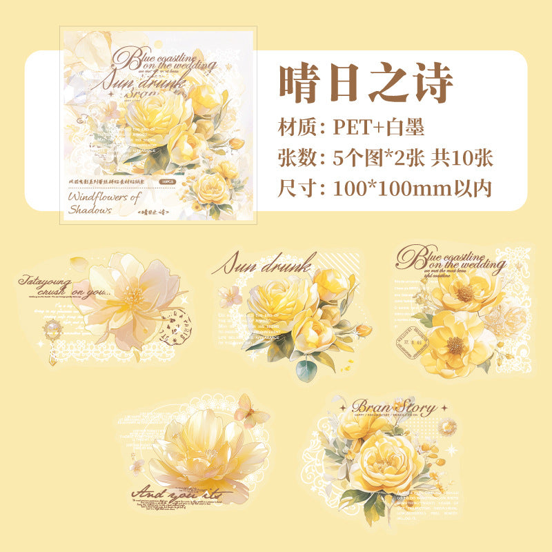 10 Pcs Watercolor Flower PET Stickers FHYY