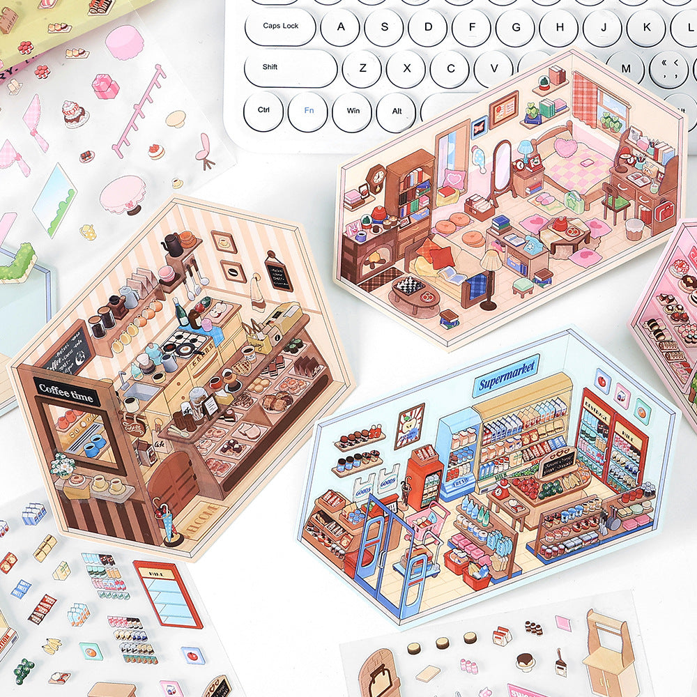 3D Shop Room Scene PET Stickers Kit XJLXL