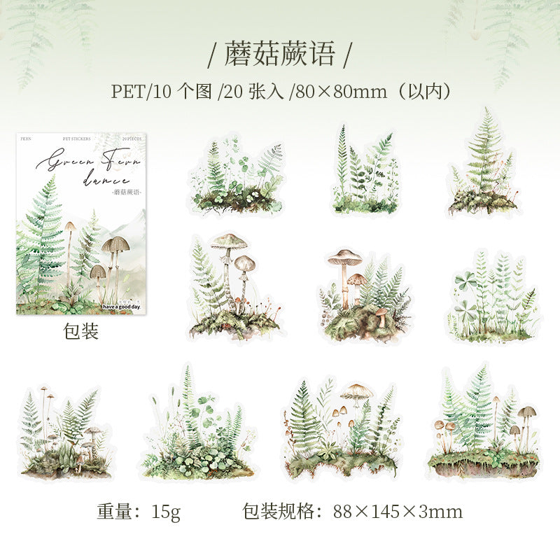 20 Pcs Ferns Theme PET Stickers LYJW