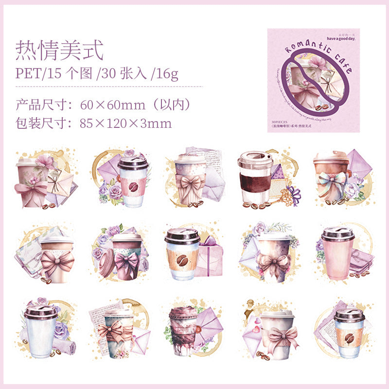 30 Pcs Coffee Theme PET Stickers LMKFG