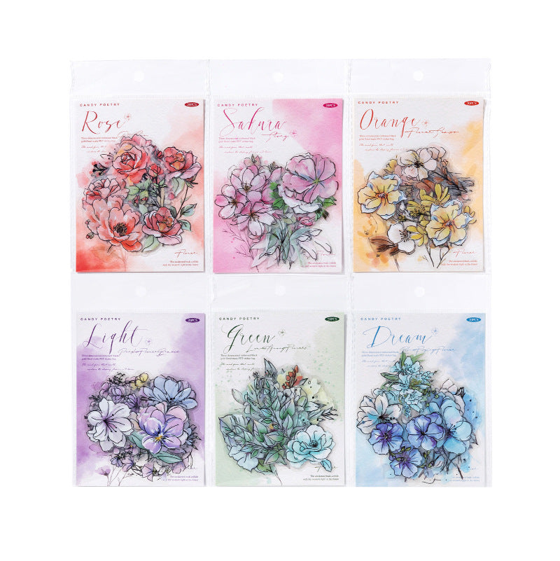 20 Pcs Watercolor Flower PET Stickers FHRM
