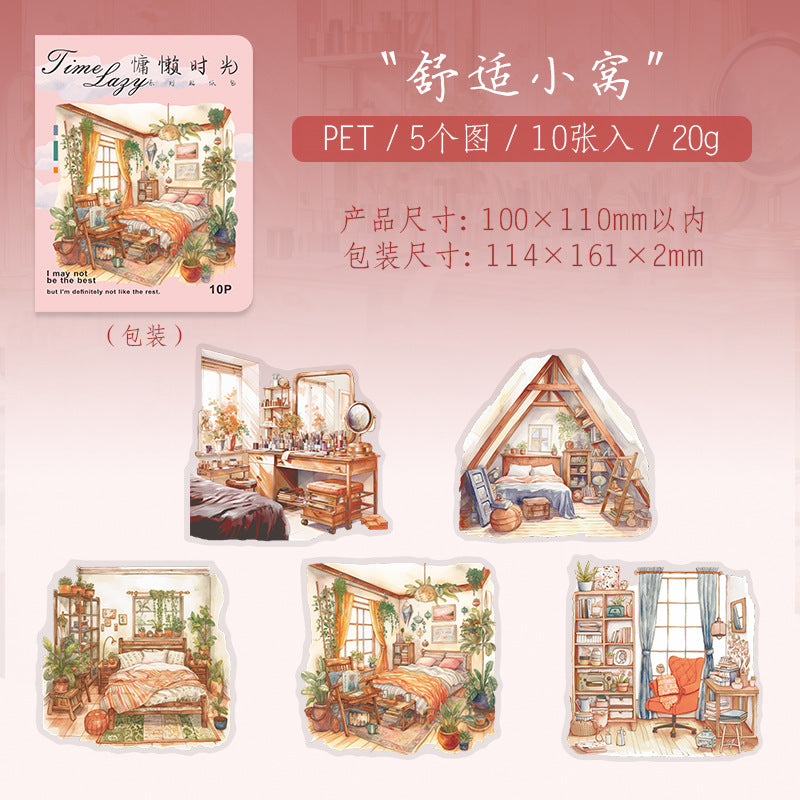 10 Pcs Room House PET Stickers YLSG