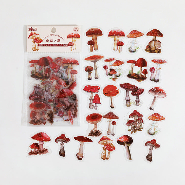 40 Pcs Mushroom PET Stickers