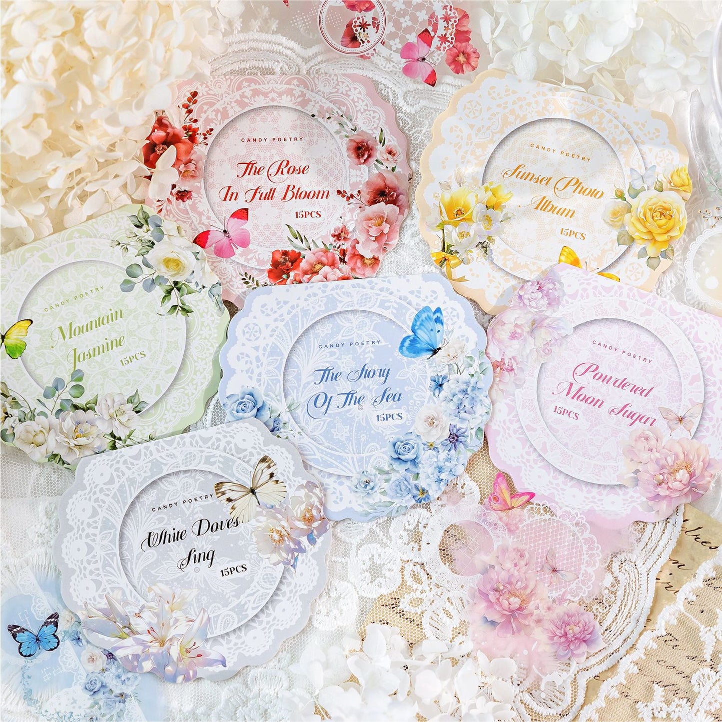 15 Pcs Lace Flower Butterfly PET Stickers HJWQ