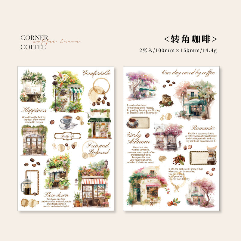 2 Pcs Coffee Time PET Stickers YBKFSJ