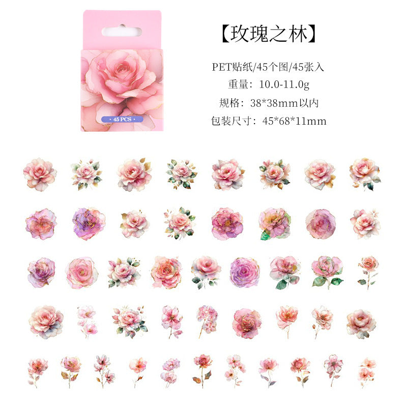 45 Pcs Pink Flower Stickers FSHJ