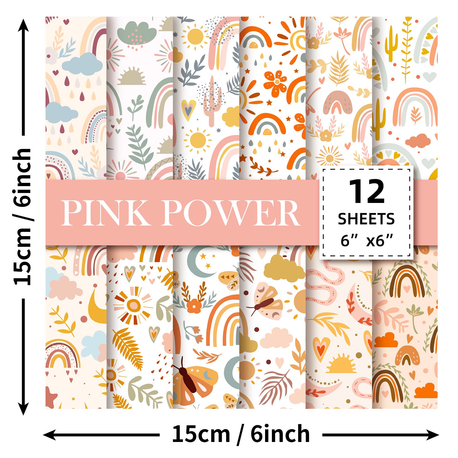 6 inch Boho Rainbow Scrapbook Paper Pad PA315