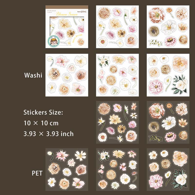 10 Sheets Flower PET Stickers Book HJTM