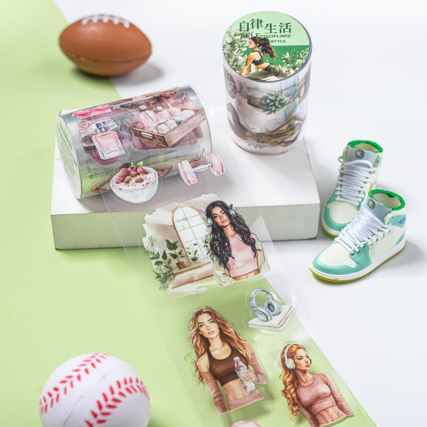 1 Roll Fitness Girl PET Stickers Tape ZLSH