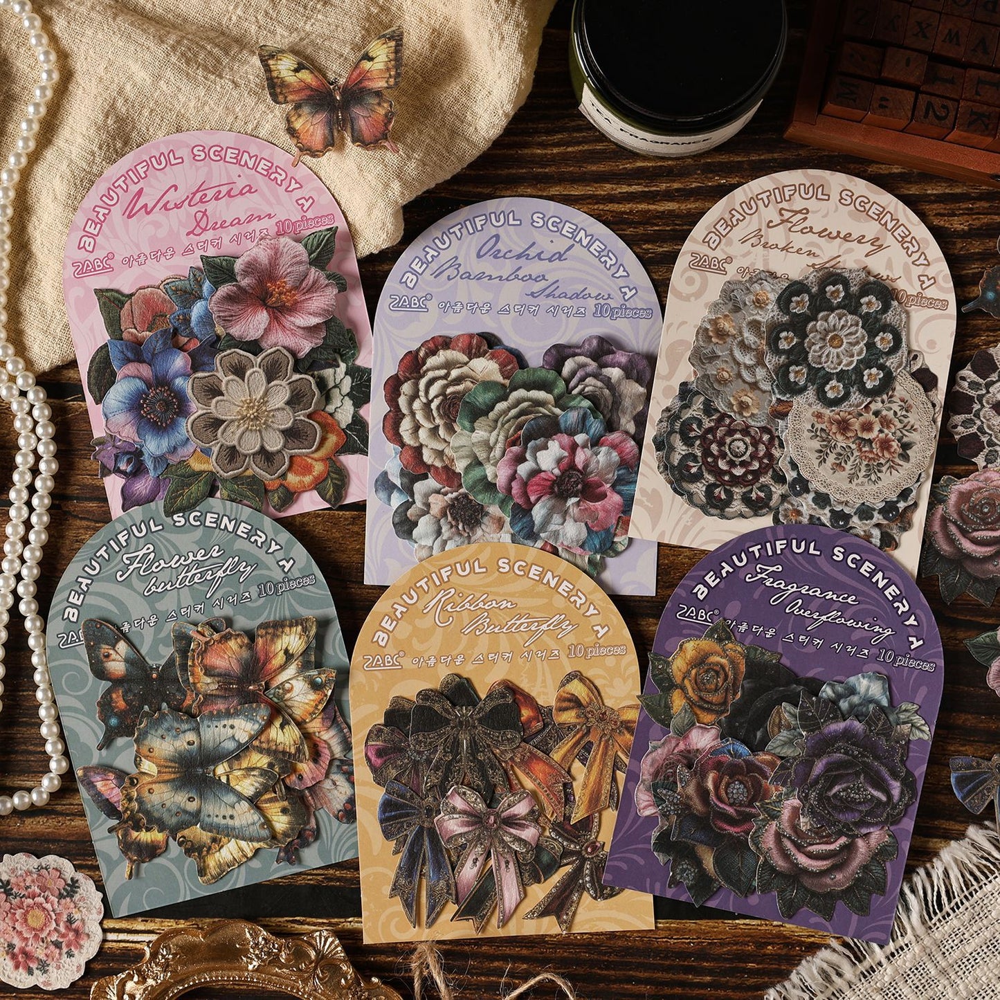 10 Pcs Vintage Flower Stickers JXRH