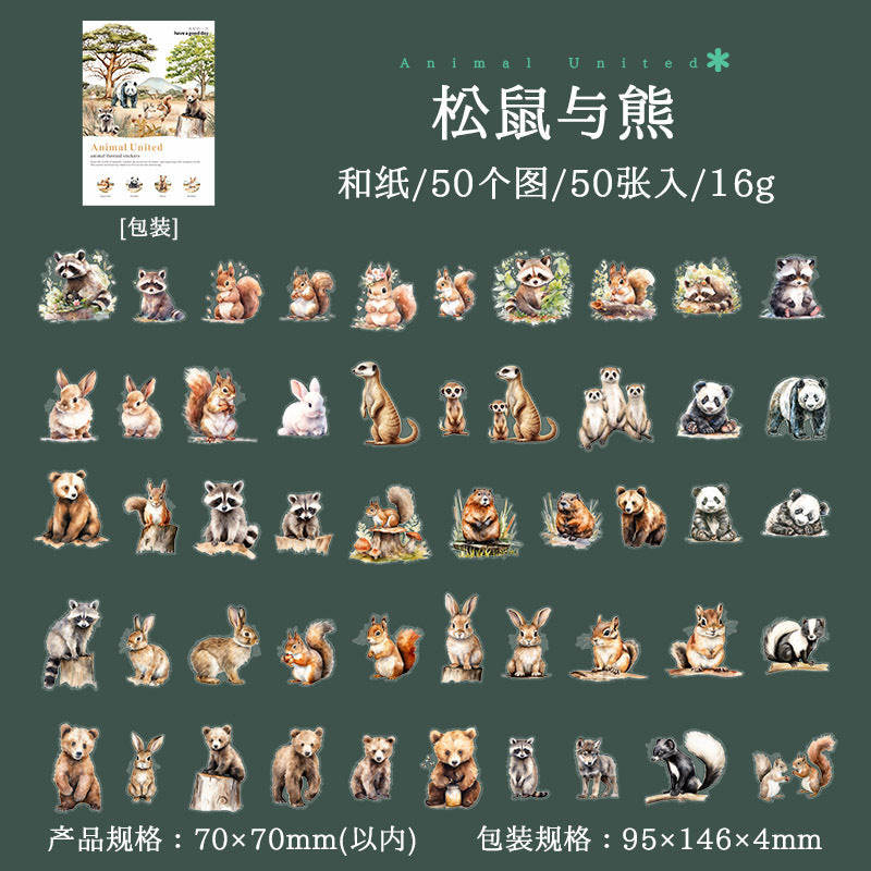 50 Pcs Animal PET Stickers DWZDY