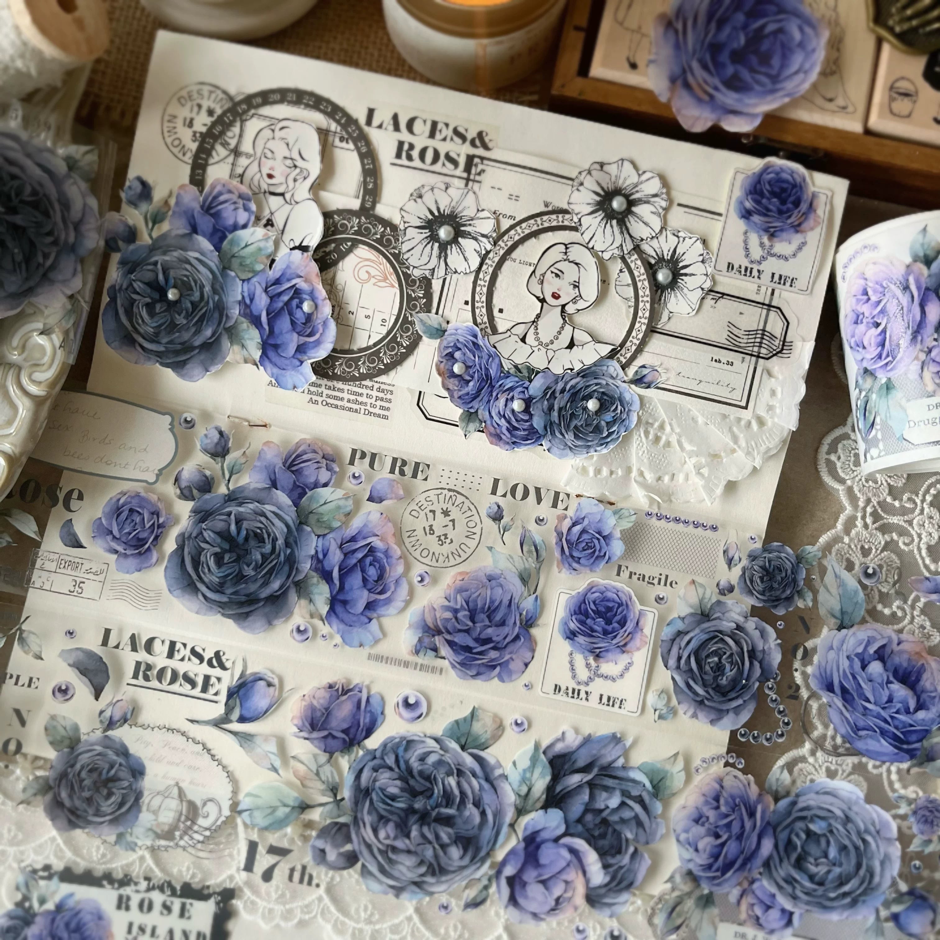 Floral Decorative Tape Rolls- Dark Ink Rose