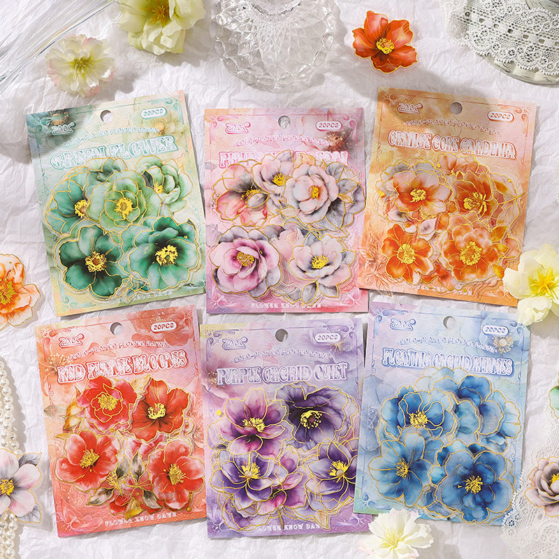 20 Pcs Glitter Flower PET Stickers LJHX