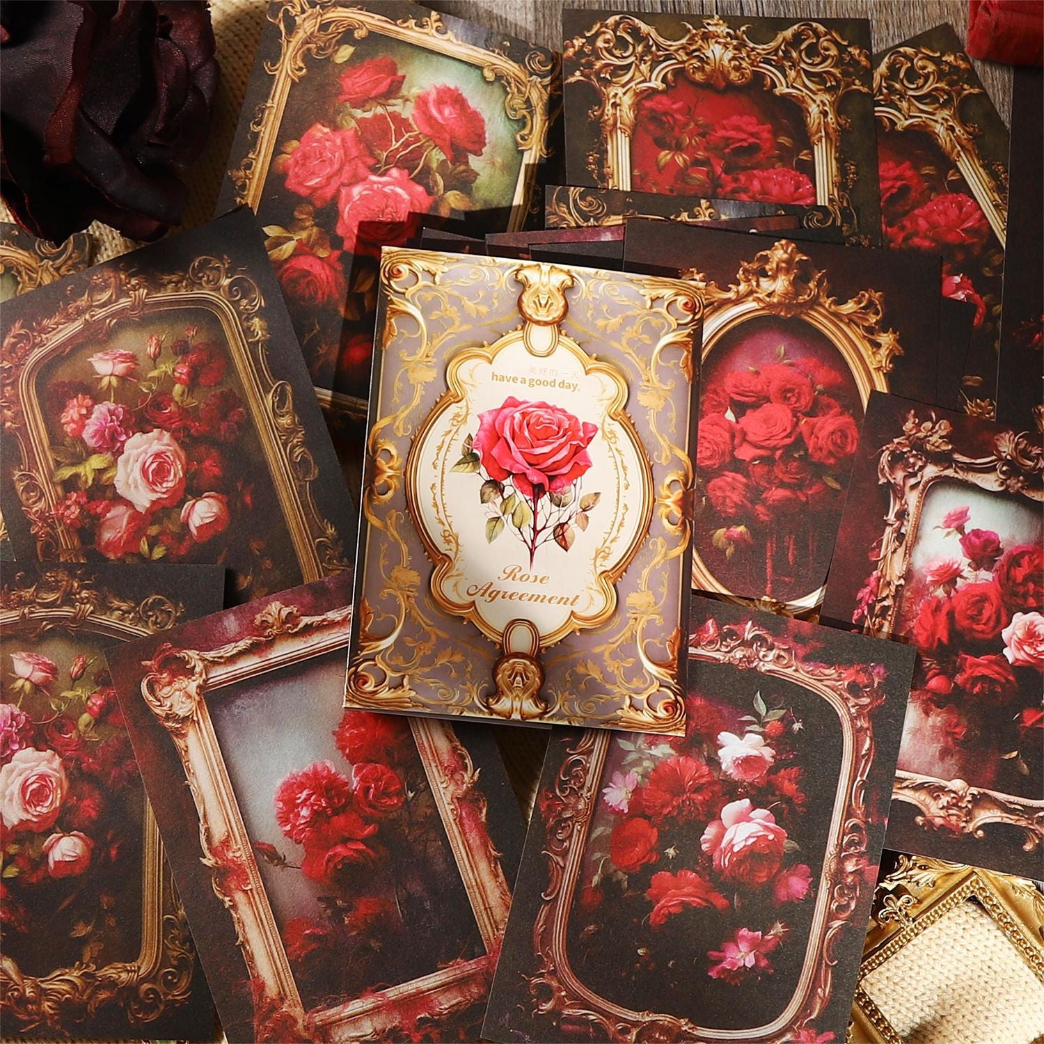 30 Pcs Rose Theme Scrapbook Paper QWZY