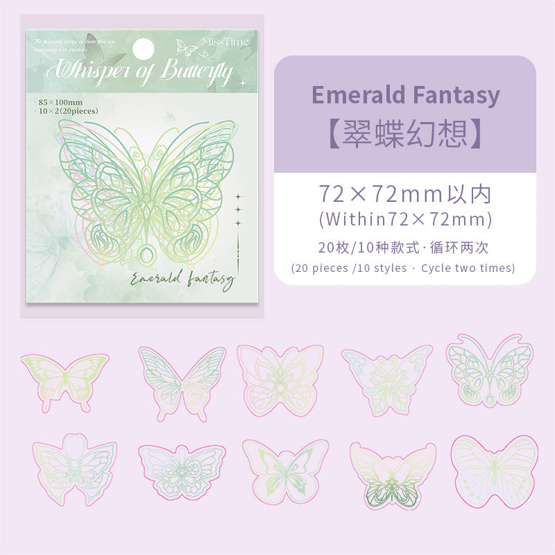 20 Pcs Glitter Butterfly PET Stickers DZYX