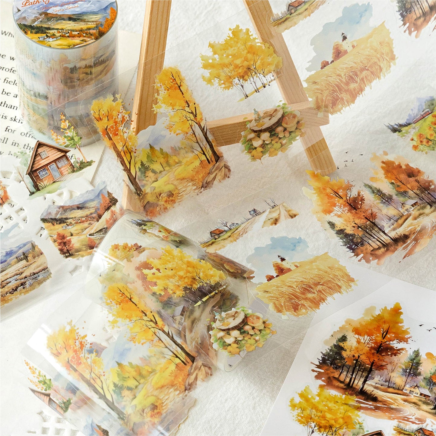 1 Roll Die-cut Seasonal Landscape PET Stickers Tape ZRZJGS