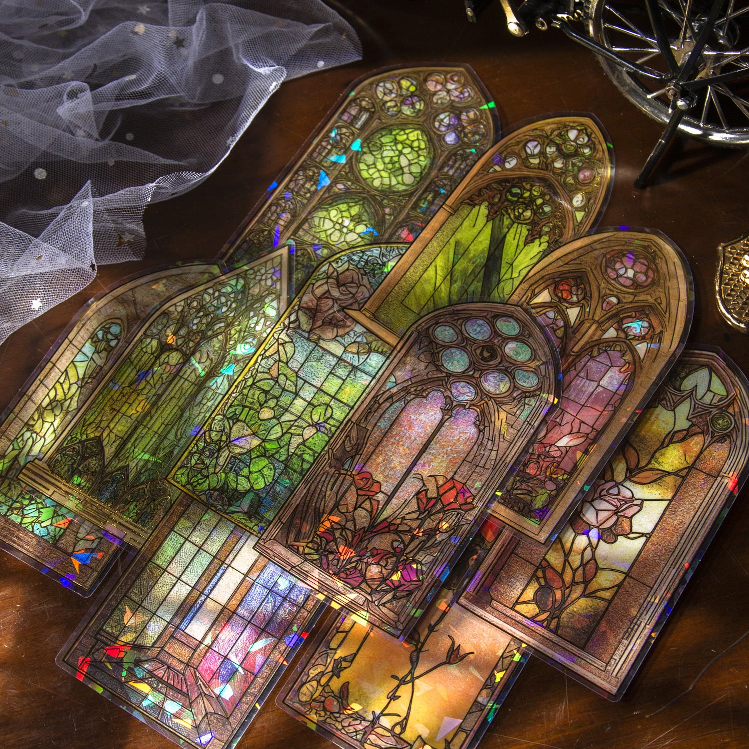 Gold Foil Gothic Windows PET Stickers LLHC