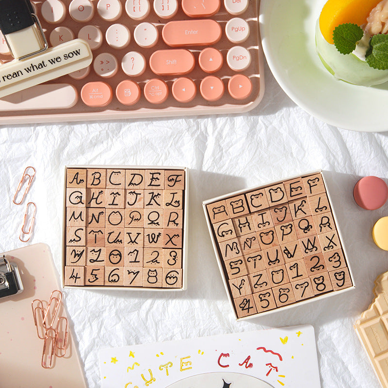 36 Pcs Cute Alpabet Letter Wooden Stamp Set XYYZ