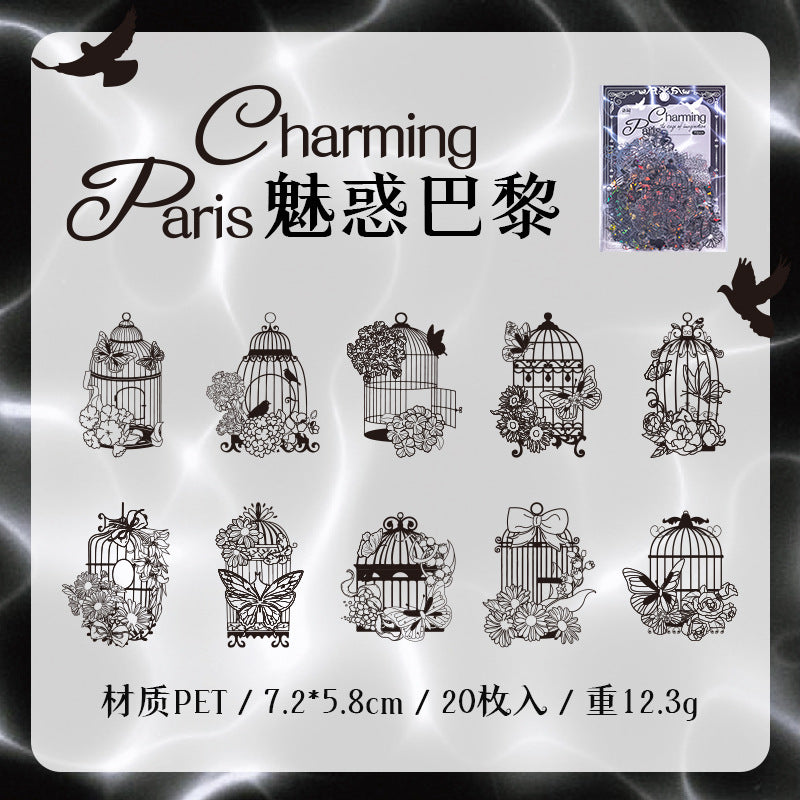 20 Pcs Bird Cage PET Stickers YXZL