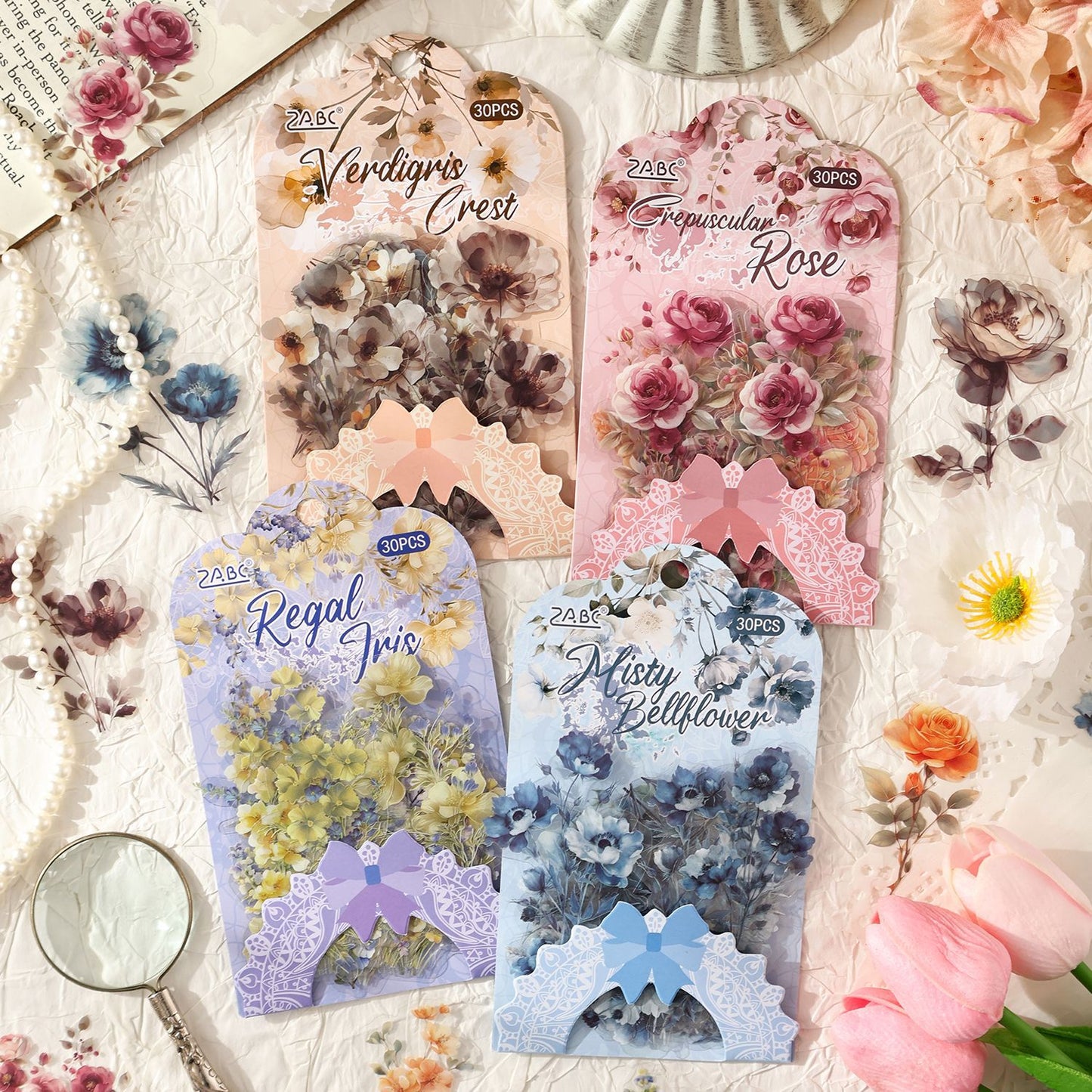 30 Pcs Watercolor Flower PET Stickers LBHY