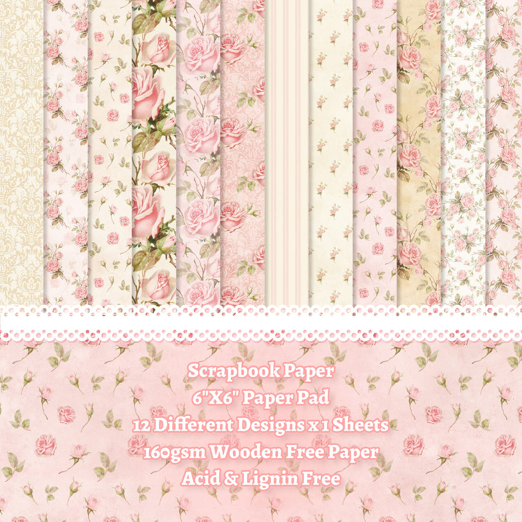 6 inch Pink Floral Scrapbook Paper Pad PA271