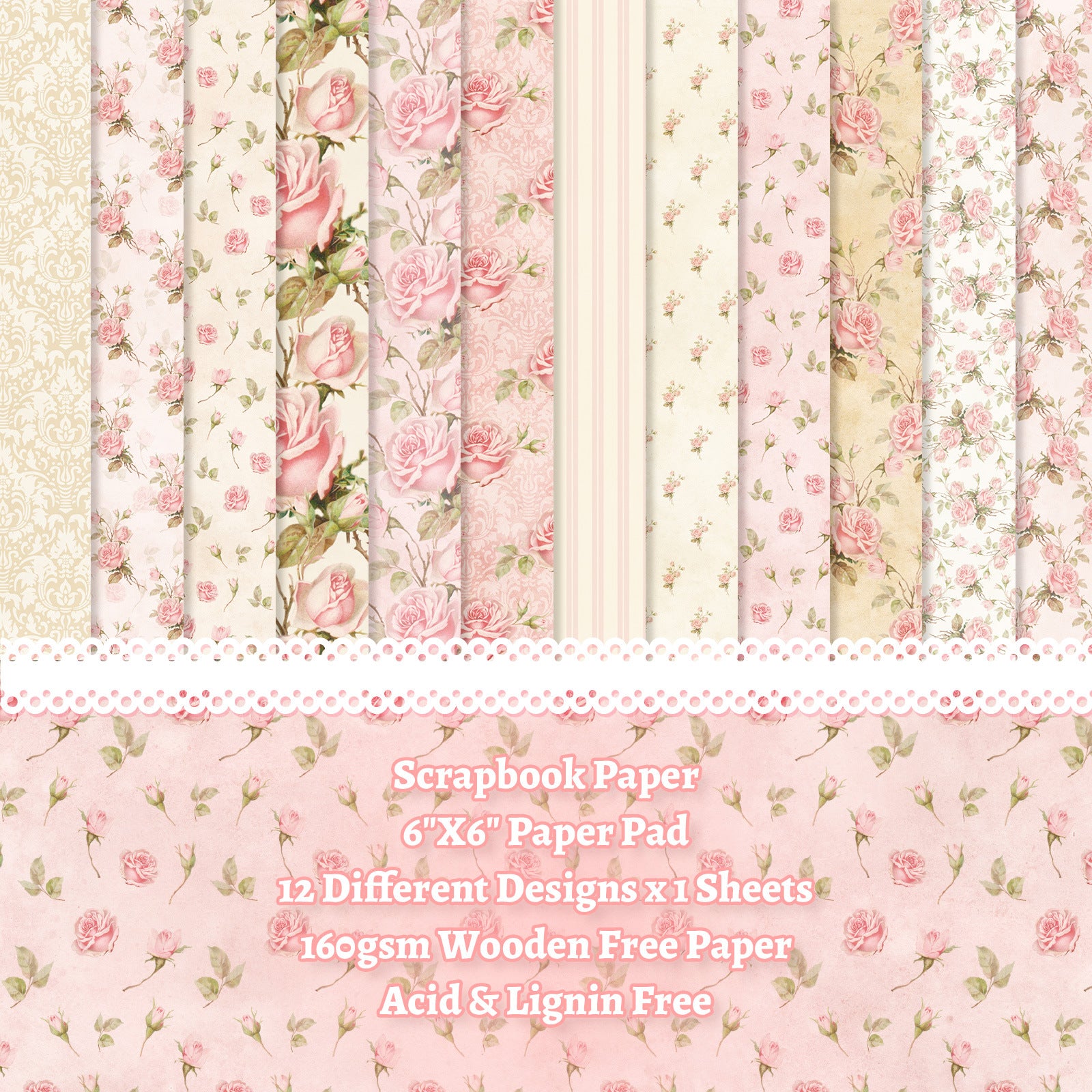 6 inch Pink Floral Scrapbook Paper Pad PA271