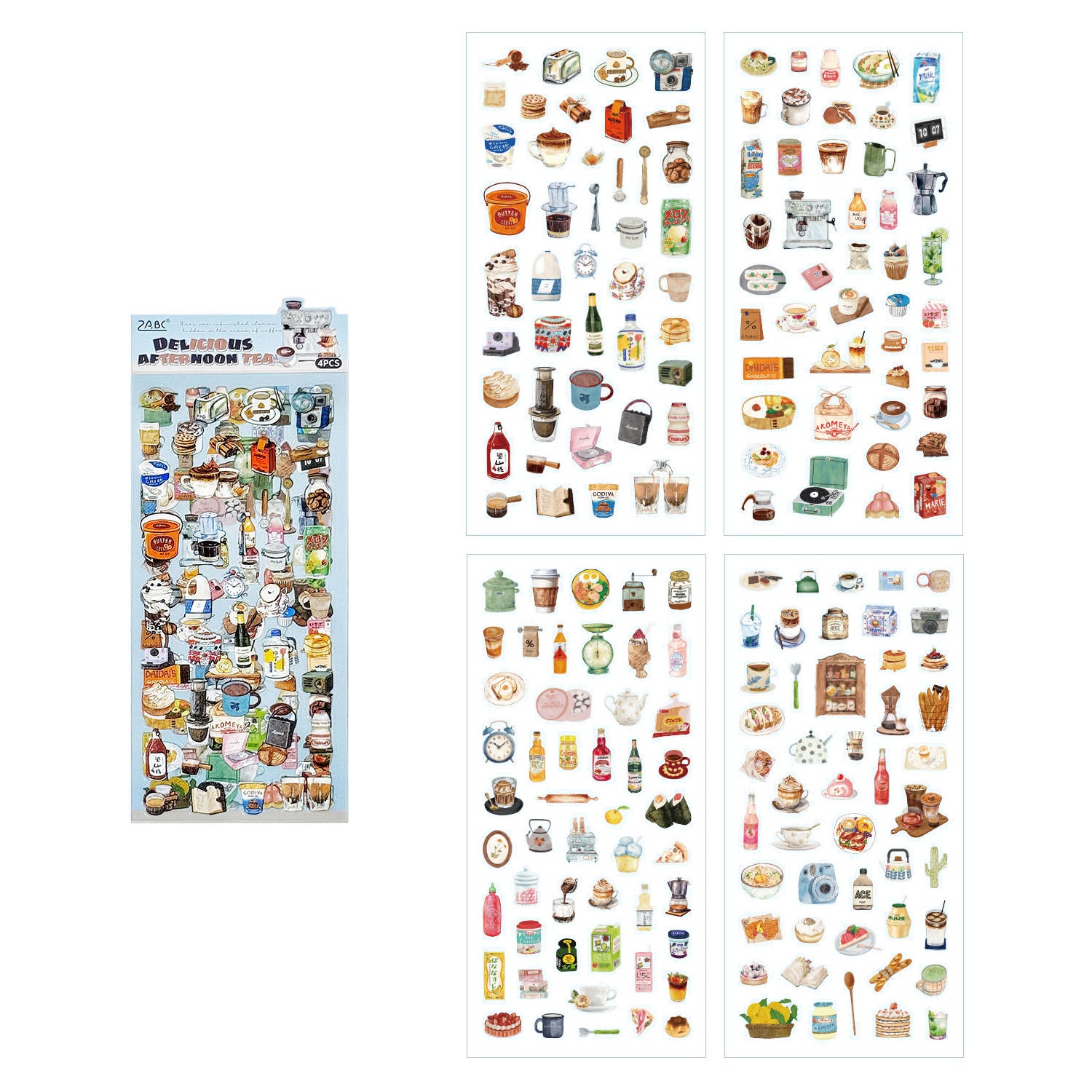 4 Pcs Vintage Cozy Grocery Cafe Stickers - Afternoon Tea