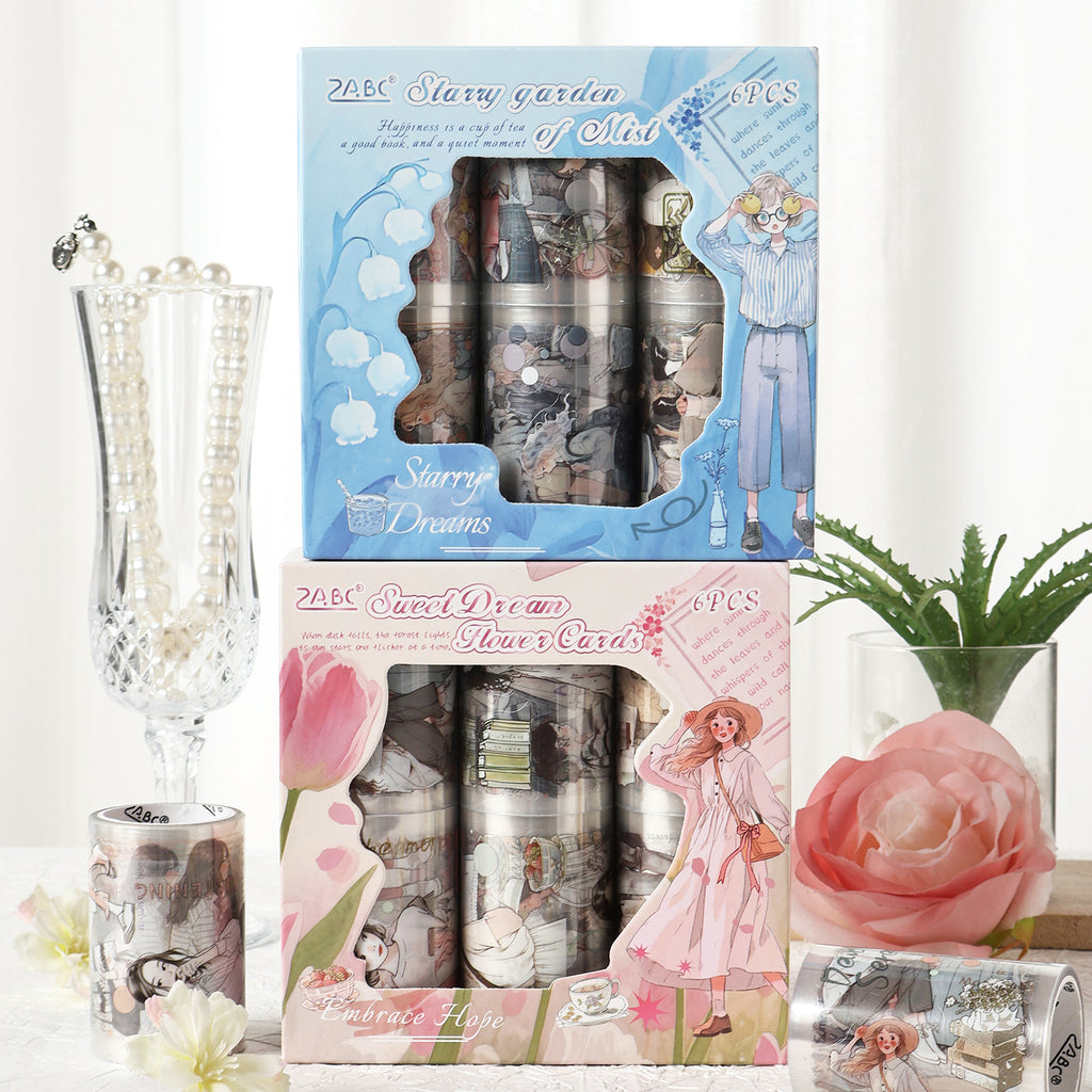 6 Rolls Fashion Girl PET Stickers Tapes Set SXHZ