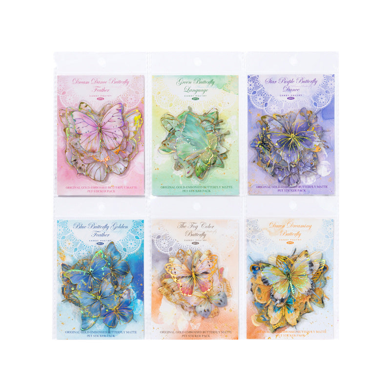 20 Pcs Gold Foil Butterfly PET Stickers FHZD